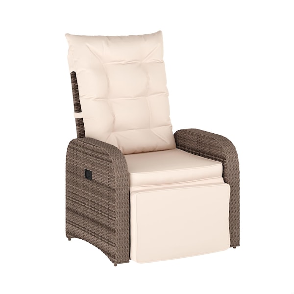 Flash Furniture Nemo Indoor/Outdoor Patio Wicker Rattan Recliner Lounge Chair w/Flip up Side Table, Beige and Brown LTS-0422-BG-BR-GG - main